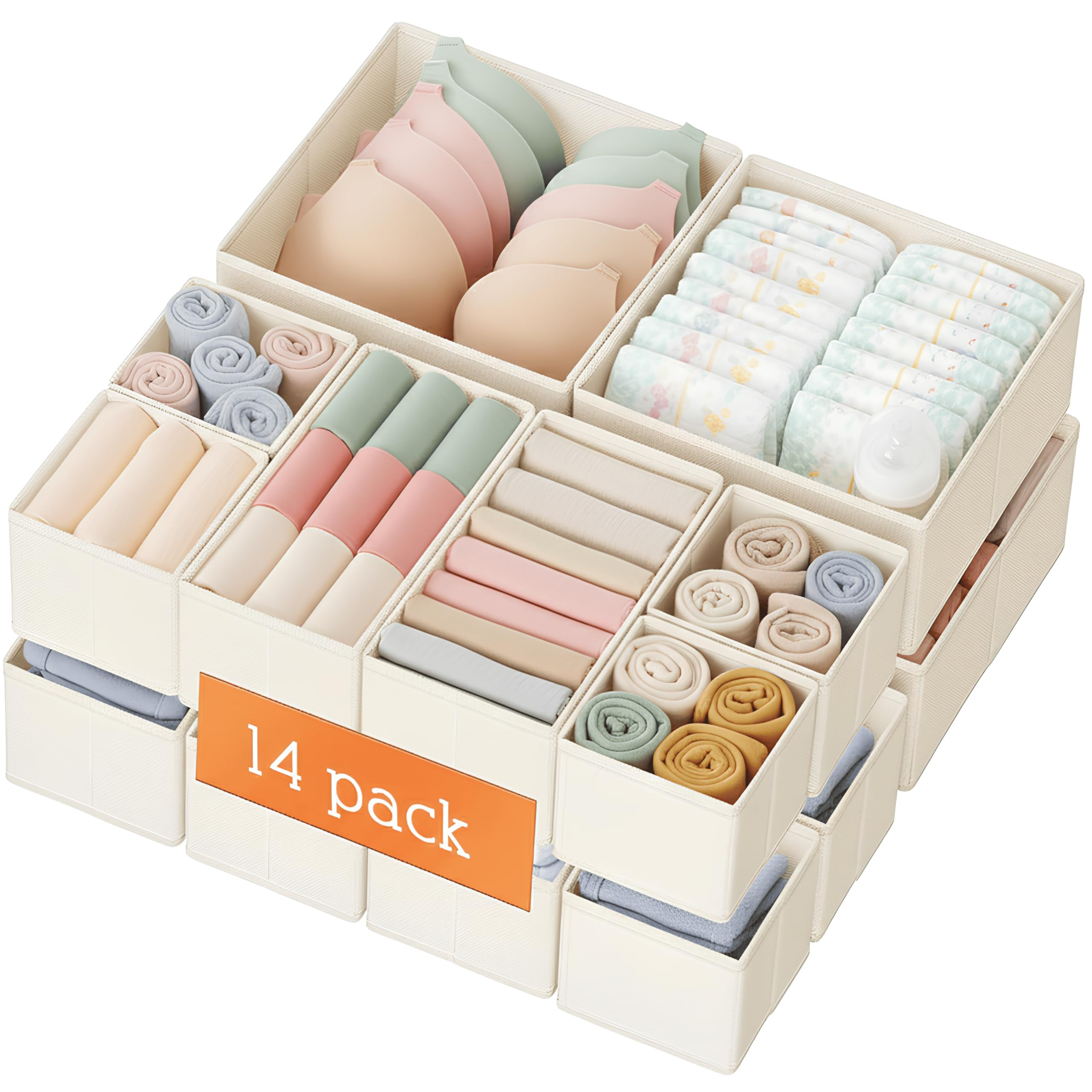 Criusia Drawer Organizer Clothes, 14 Pack Dresser Organizer for Baby Clothes, Underwear, Sock- Fo... | Amazon (US)