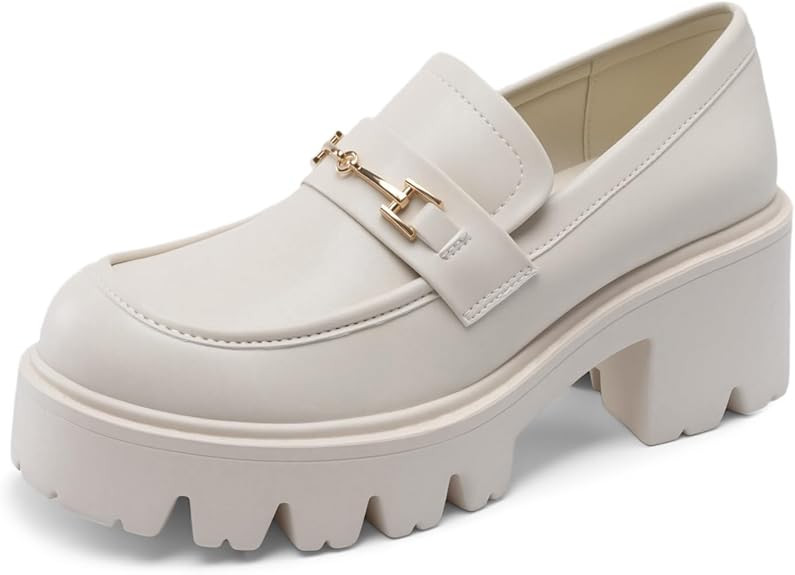 Women Loafers Platform Chunky Heel Slip On Lug Sole Casual Dressy Office Business Shoes | Amazon (US)