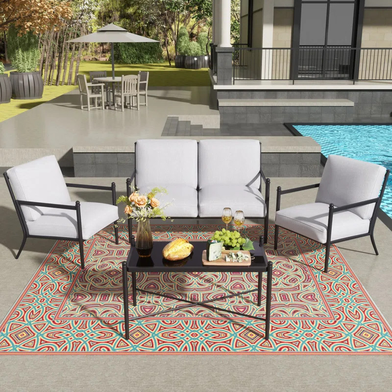 4-Person Steel Seating Group With Glass Table | Wayfair North America