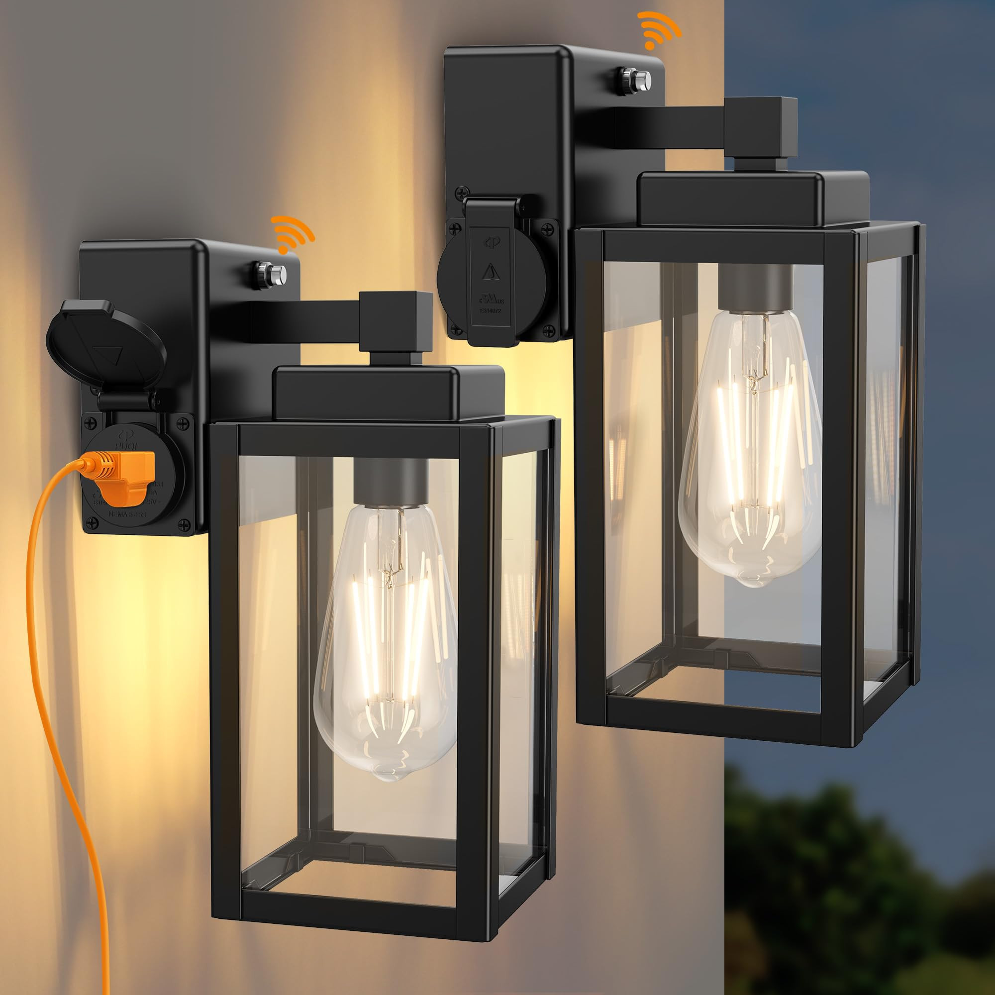 WIHTU Outdoor Wall Light Fixtures, Dusk to Dawn Outdoor Wall Sconce with Outlet, 2-Pack, Porch Sc... | Amazon (US)