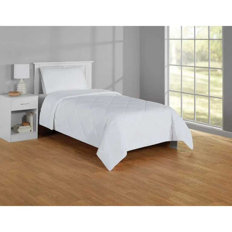 Mainstays Reversible Microfiber Comforter, White, Twin/Twin XL | Walmart (US)