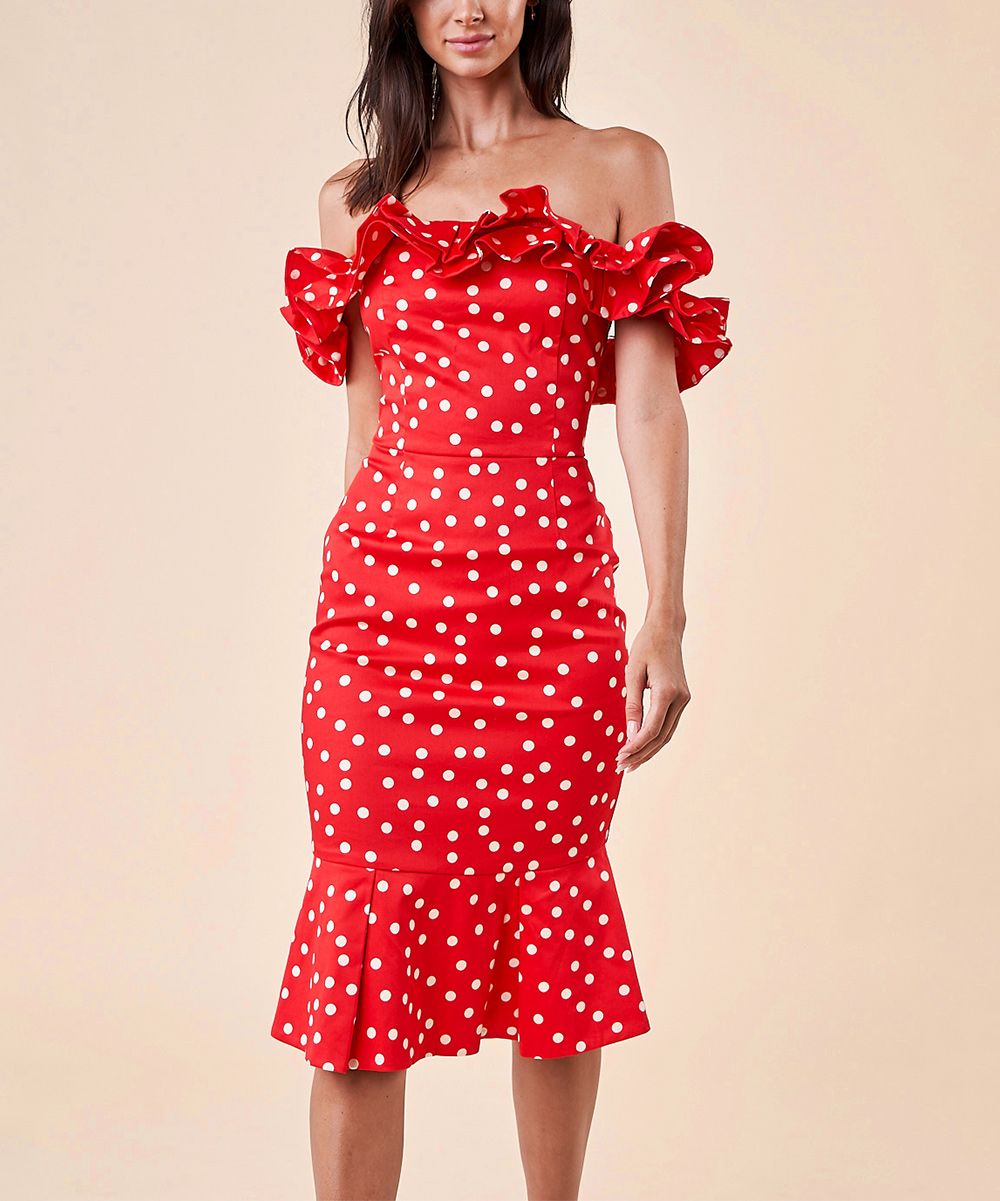 Sugarlips Women's Casual Dresses RED - Red Polka Dot Collie Midi Dress - Women | Zulily
