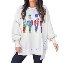 Glkaend Women's Cute Santa Christmas Sweatshirts Funny Graphic Lightweight Sequin Long Sleeve Pul... | Amazon (US)
