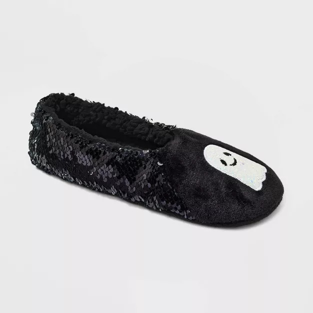 Women's Sparkly Ghost Flip Sequin Pull-On Slipper Socks with Grippers - Hyde & EEK! Boutique™ S... | Target