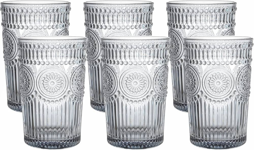 Kingrol 6 Pack 12 oz Vintage Drinking Glasses, Embossed Romantic Water Glassware, Glass Tumbler S... | Amazon (US)