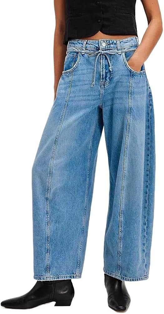 Kedera Women's Baggy Barrel Jeans Boyfriend Wide Leg Cropped Denim Pants Mid Rise Y2K Jeans Ankle... | Amazon (US)