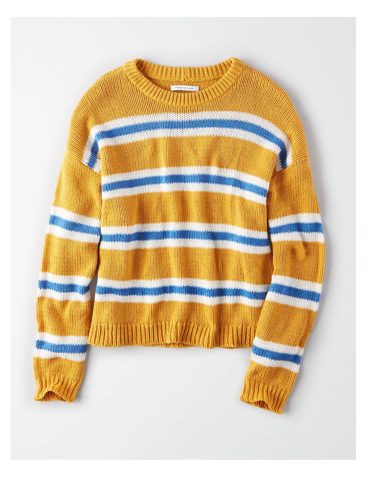 AE Slouchy Striped Pullover Sweater, Yellow | American Eagle Outfitters (US & CA)