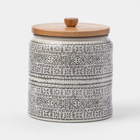 84oz Stoneware Genesis Stripe Food Storage Canister with Wood Lid White/Gray - Threshold™ | Target