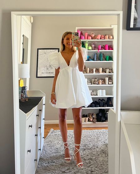 Graduation dress outfit ideas from Lulus. Code MCKENZ20 for 20% off your entire purchase 🤍 wearing a size XS in this white dress - would be perfect for my bride to bes too! 