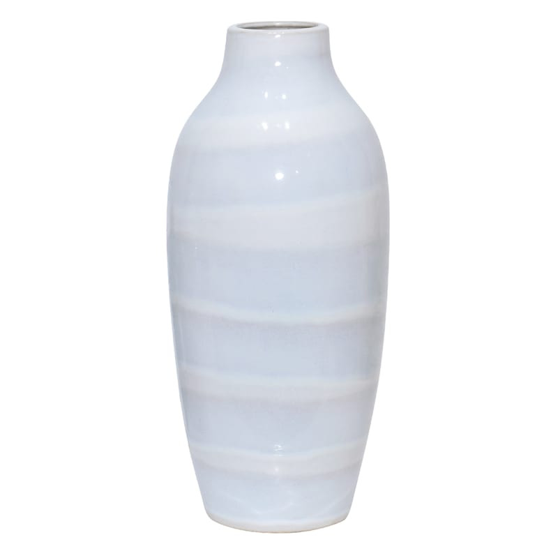 White & Light Blue Ceramic Vase, 18.5" | At Home