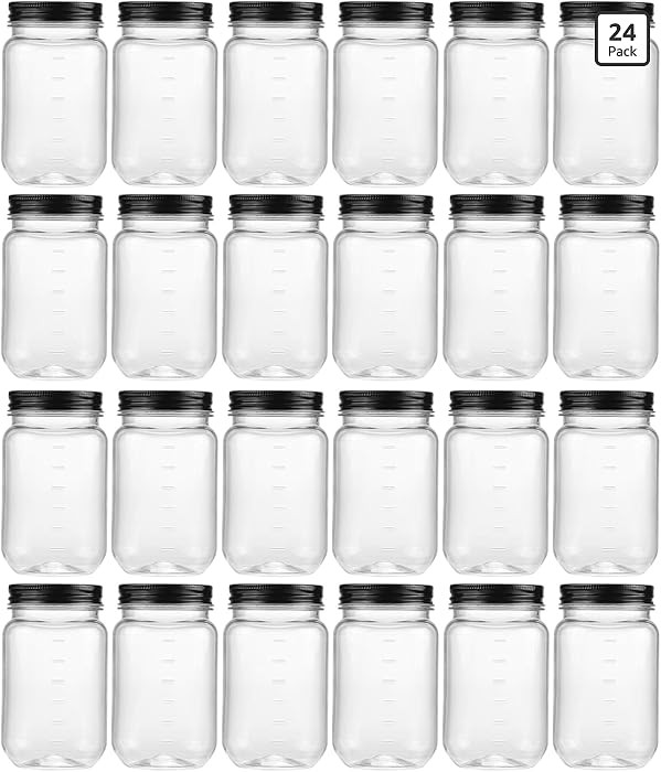novelinks 16 oz Clear Plastic Jars with Lids, Refillable 16oz Mason Jars with Lids & Storage Cont... | Amazon (US)
