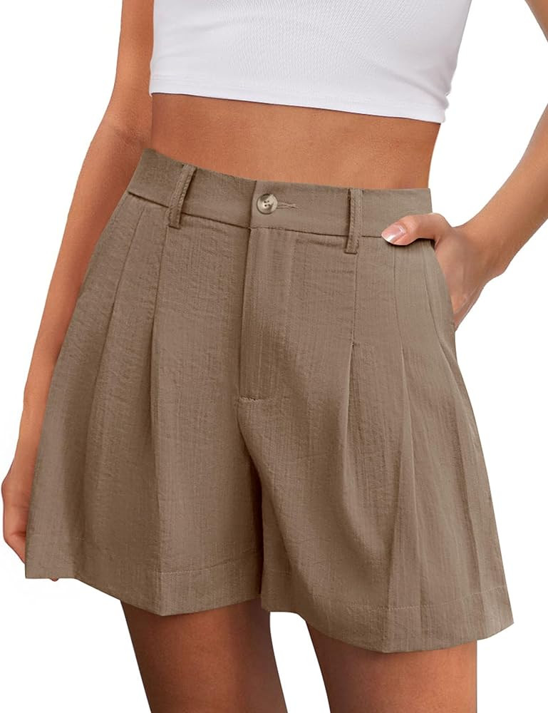 PRETTYGARDEN Womens Shorts Casual 2026 Summer Elastic High Waist Zipper Button Tailored Shorts Pl... | Amazon (US)