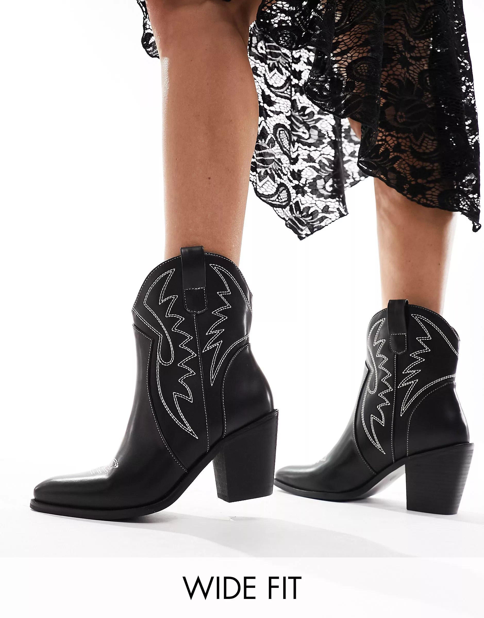 Glamorous Wide Fit western ankle boots in black | ASOS | ASOS (Global)