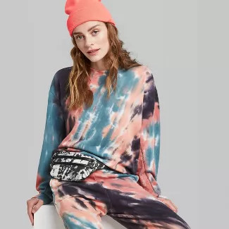 Women's Oversized Crewneck Tie Dye Sweatshirt - Wild Fable™ Coral/Blue | Target