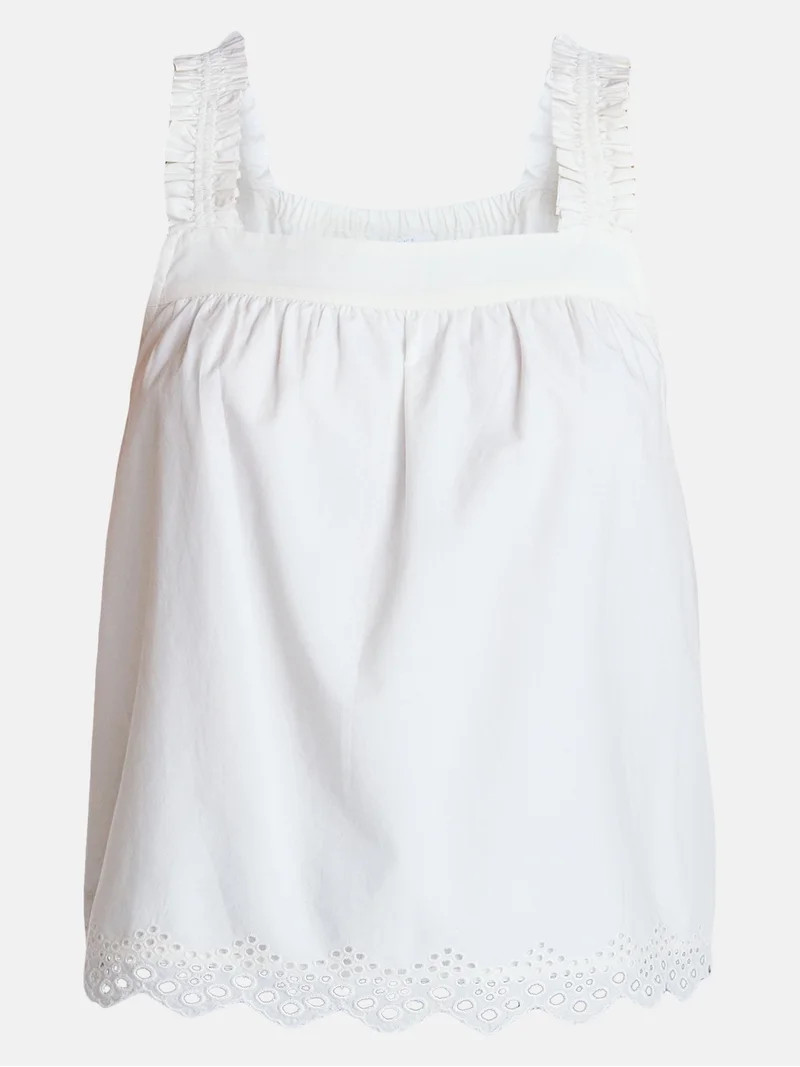 Time and Tru Women’s Eyelet Trim Cotton Tank Top, Sizes XS-XXXL - Walmart.com | Walmart (US)