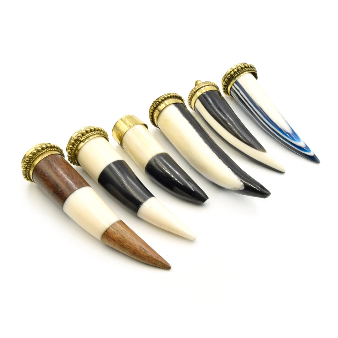 Striped Bone Tusk Pendant Striped Color Block Mixed Bone Tusk Focal Jewelry Supplies Ox Bone Jewe... | Etsy (US)