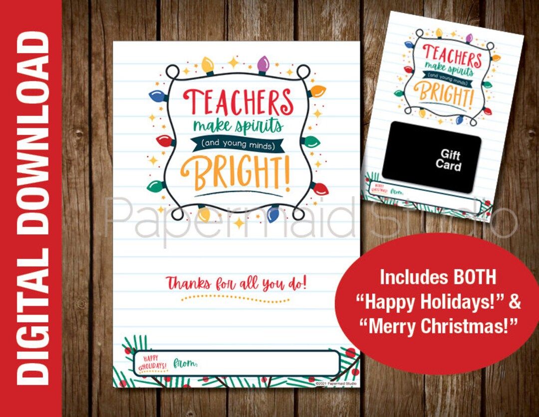 Teacher Christmas Gift Card Holder Printable  Virtual - Etsy | Etsy (US)