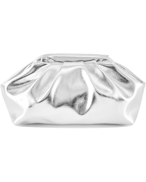 Huralona Dressy Pleated Vegan Leather Clutch Ruched Bag Purse Metallic PU Clutch Cloud Dumpling B... | Amazon (US)