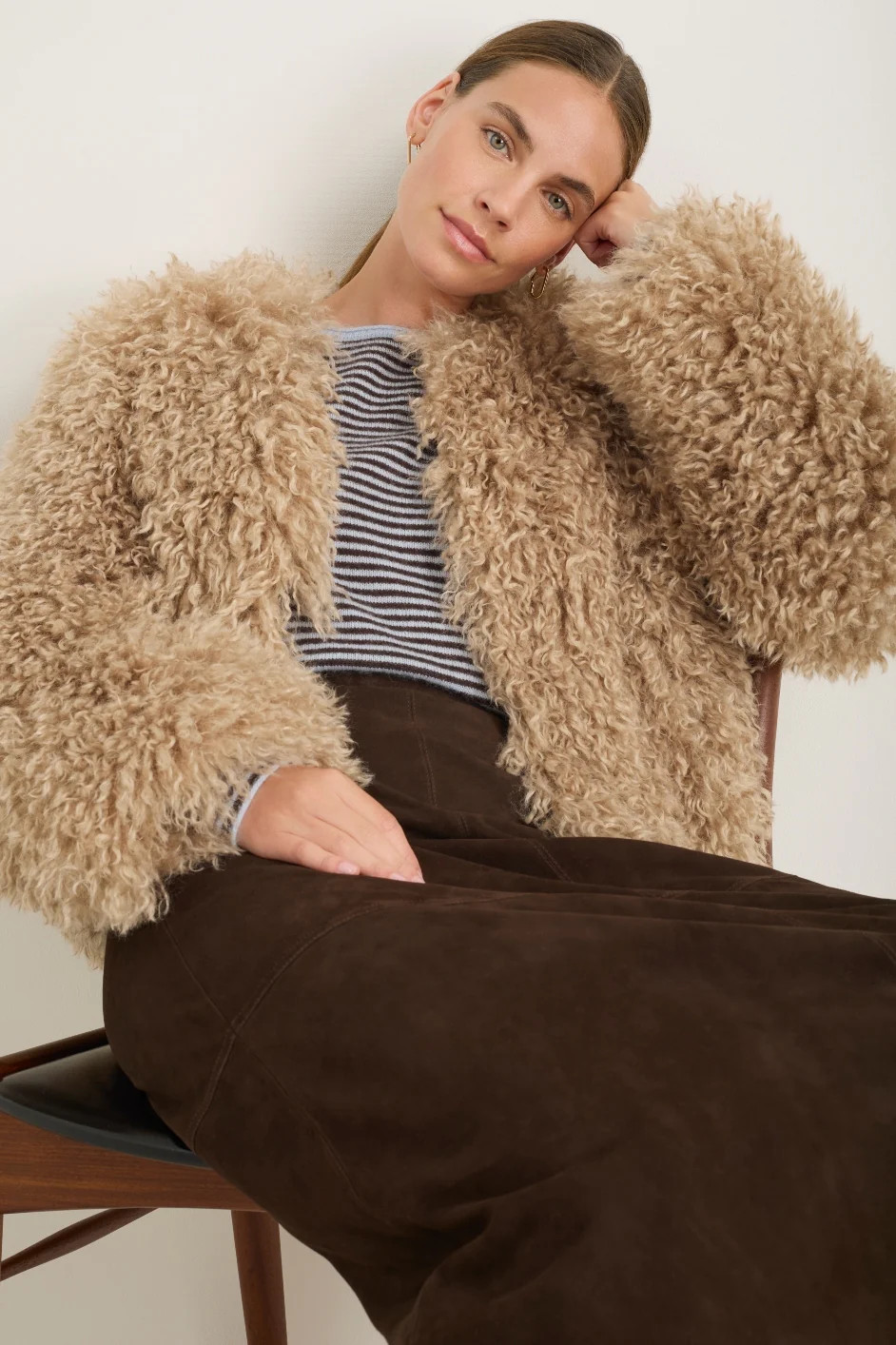 Cameron Shaggy Faux Fur Jacket - Oyster | WYSE London