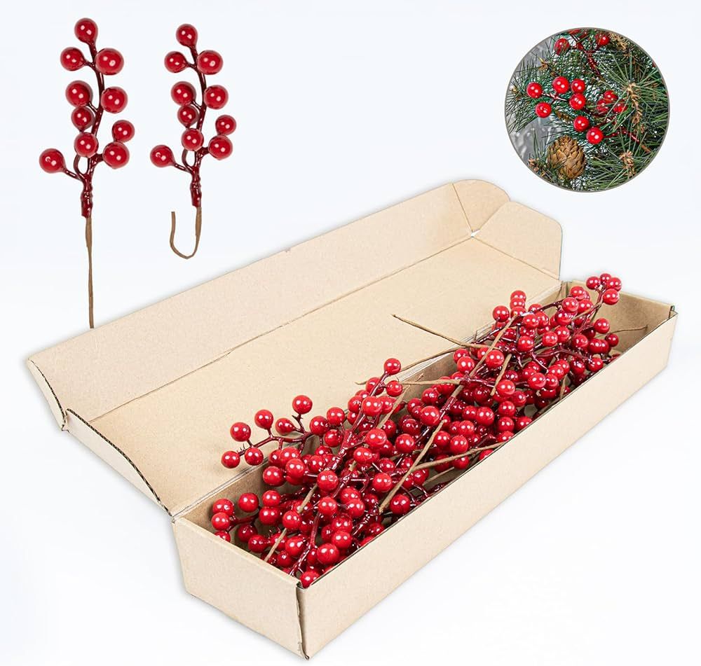 LLZLL 32 Pack Christmas Tree Decorations, Artificial Red Berry Stems 6.5inch Christmas Berry Pick... | Amazon (US)