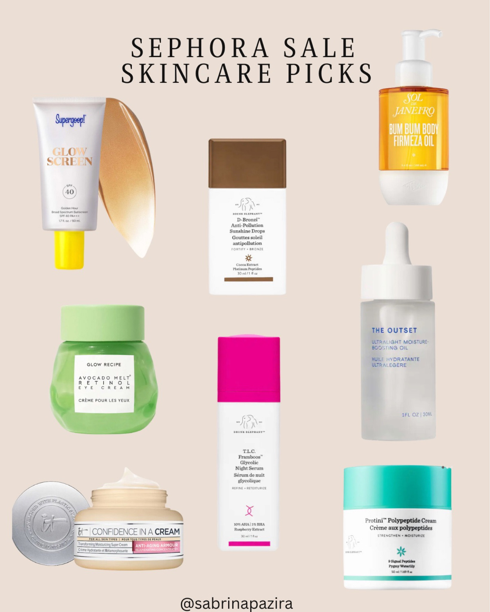 Sephora sale skincare picks, supergoop, drunk elephant, sol de janeiro, it cosmetics, moisturizer, bronzing drops 

#LTKBeautySale #LTKSeasonal #LTKbeauty