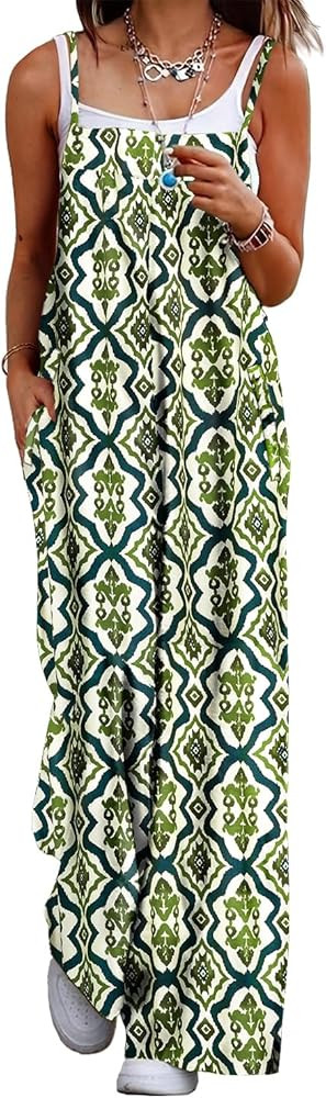 YESNO Women's Summer Boho Casual Jumpsuits Wide Leg Overalls Floral Print Baggy Rompers with Pock... | Amazon (US)