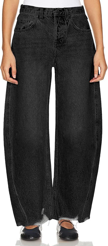 Barrel Jeans Women Trendy Baggy High Waisted Wide Leg Cropped Stretch Ankle Ripped Horseshoes Den... | Amazon (US)