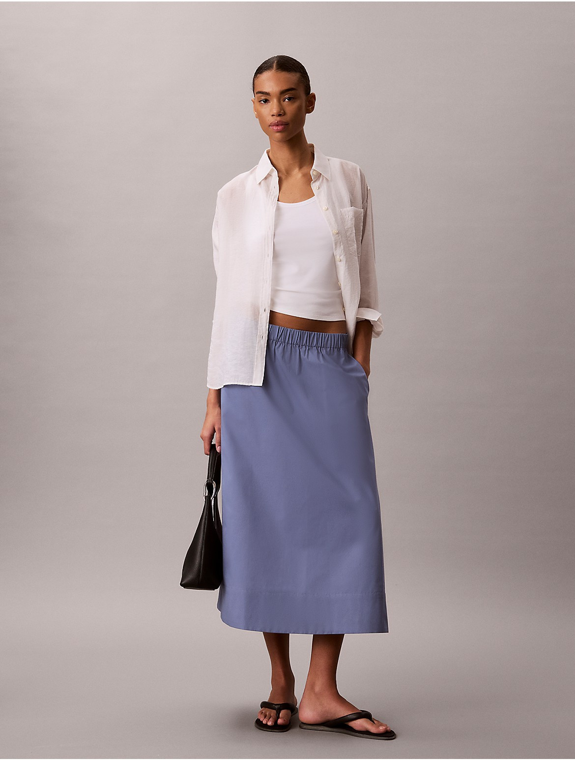 Calvin Klein Women's Cotton Poplin Midi Skirt - Blue - S | Calvin Klein (US)