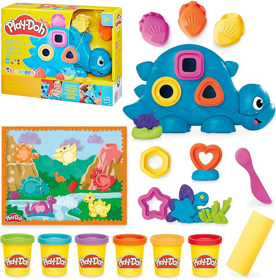 Play-Doh Shapes & Colors Dino Starter Set, Tactile Sensory Play Dinosaur Toys for Kids, 11 Access... | Amazon (US)