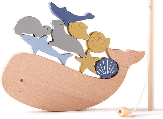 Wooden Magnetic Fishing Game - Wooden Whale Stacking Toys - Sorting & Stacking Fine Motor Skills ... | Amazon (US)