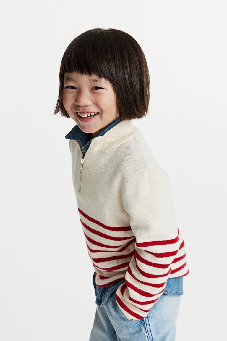 Half Zip Sweater - Red/Stripe - Kids | H&M AU | H&M (AU)
