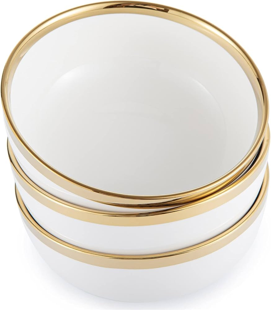 KeyChefLAB 7.5-Inch Porcelain Ceramic Bowl Set, White/Emerald Green with Gold Trim Round Serving ... | Amazon (US)