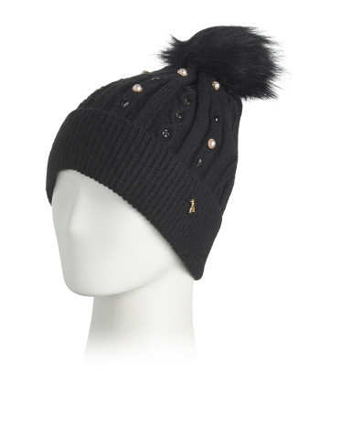 Made In Italy Wool Blend Beanie With Faux Pearls | TJ Maxx