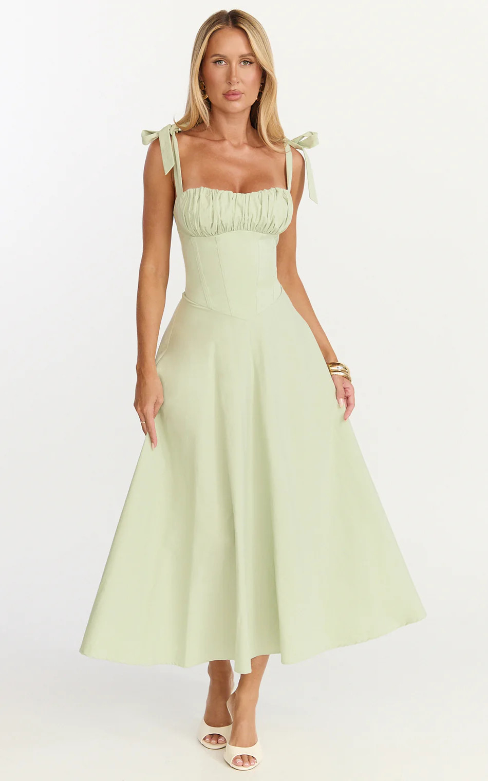 Halter Neck Ruched Bust Corset Dress in Sage | Showpo (US, UK & Europe)