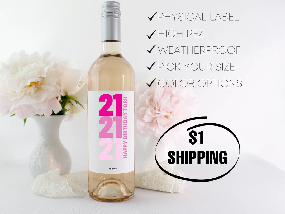 21 Custom Color Name 21st Birthday Twenty One Pink Girly Finally 21 Legal Wine Bottle Label Cute ... | Etsy (US)