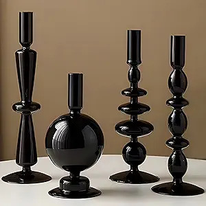 Candle Stick Candle Holder, Glass Candle Holders for Table Centerpiece, Modern Style Black Candle... | Amazon (US)