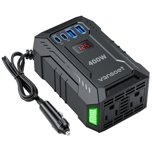 vansoet 400W Car Power Inverter DC 12V to 110V AC Inverter with PD 30W/15W USB C+2*USB A Ports & 2 AC Outlets, Car Plug Adapter Outlet for Laptop/Phone/Road Trip | Amazon (US)