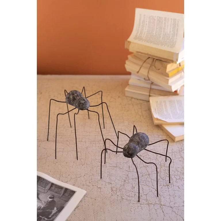 Kalalou Clay and Wire Spider Sculptures for Spooky Styling (Set of 2) 8" | Walmart (US)