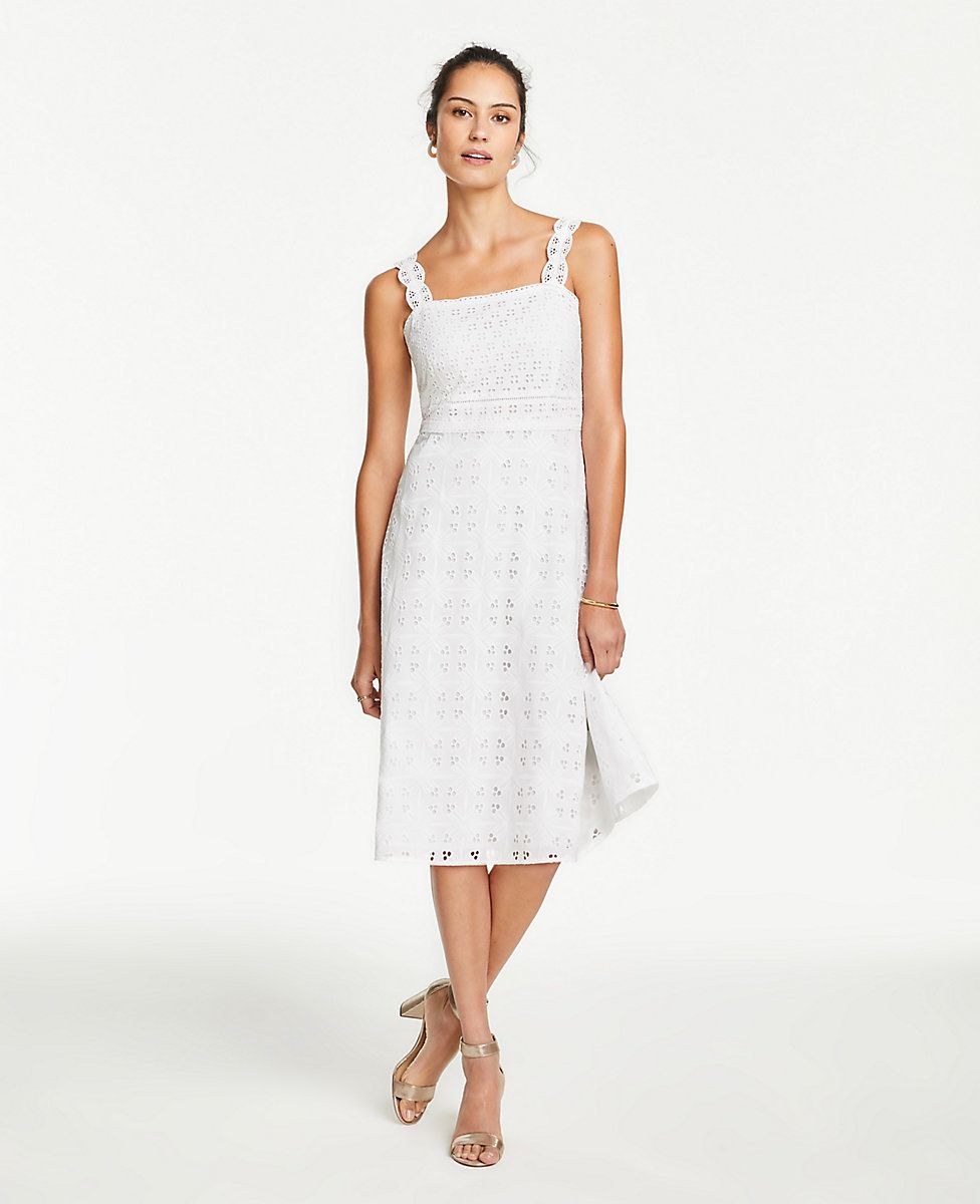 Lace Strap Eyelet Flare Dress | Ann Taylor (US)