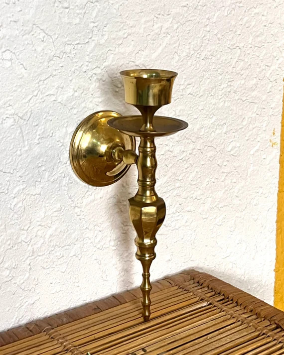 Vintage Brass Gold Wall Scone Candle Holder Made in India. - Etsy | Etsy (US)
