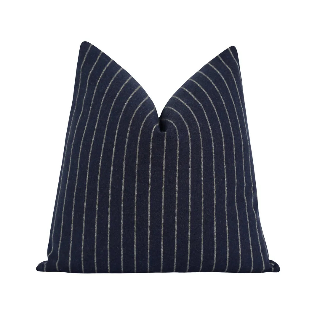 Modern Nautical Stripe Pillow Cover • 18x18 20x20 22x22 • Navy Wool Blend Pinstripe Accent fo... | Etsy (US)