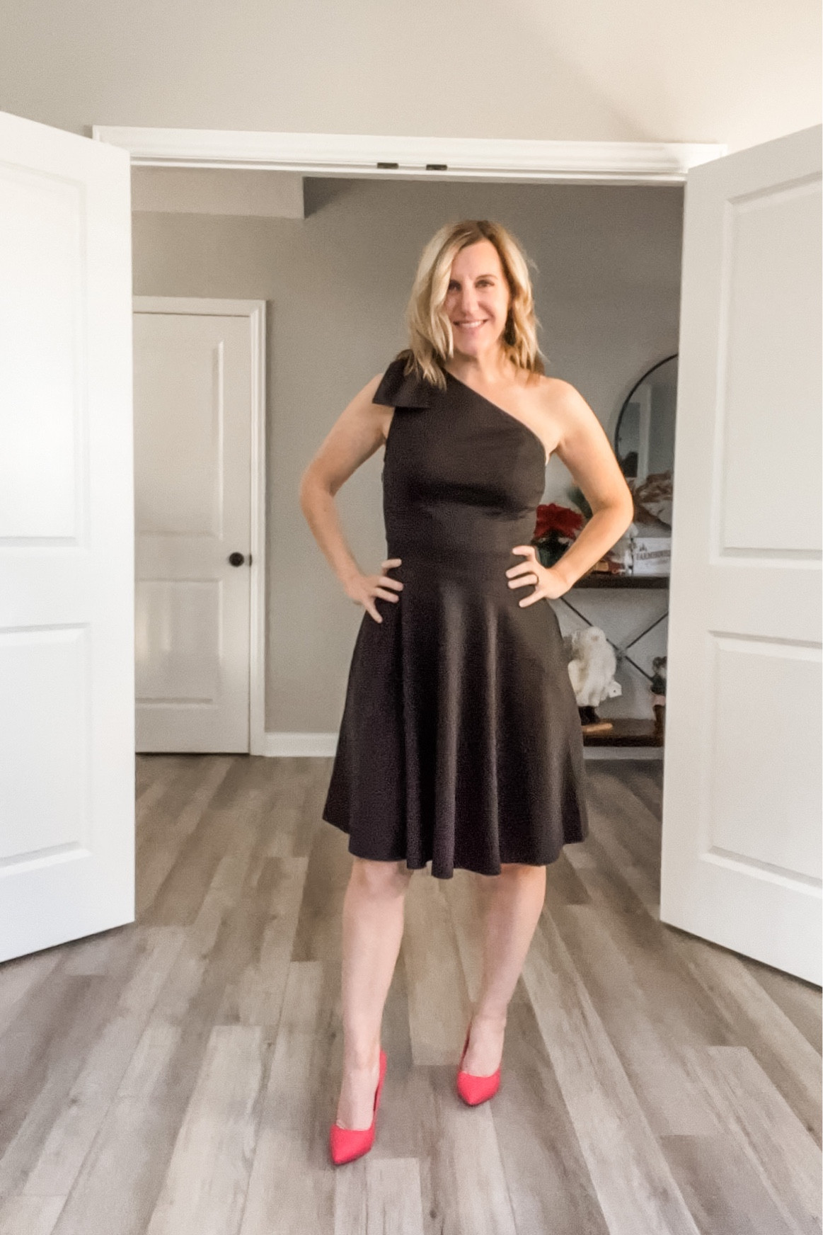 The most flattering a-line one shoulder New Year’s Eve dress ever! Wearing a small. Fits true to size and even has pockets! 
NYE Outfit

#LTKHoliday #LTKwedding #LTKSeasonal