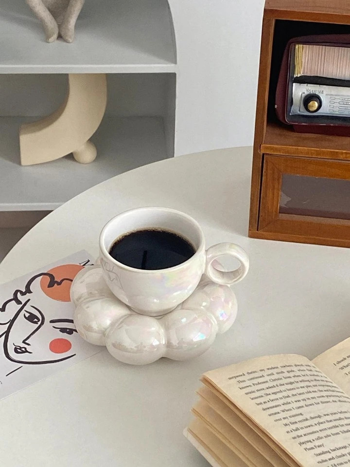 2 peças cor sólida Caneca & desenho de flores moderno porcelana Caneca Conjuntos para escritór... | SHEIN