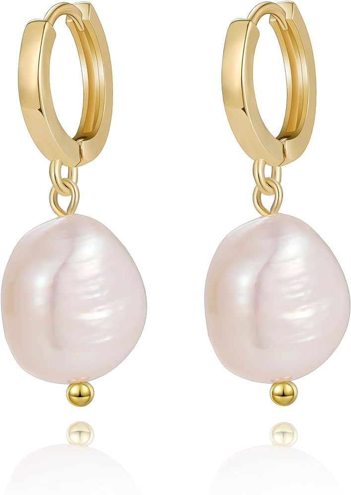 HBFashion Pearl Drop Earrings for Women Girls,Gold Pearl Hoop Earrings Dangle Earrings, Silver Baroque Pearl Earrings Dangling Teardrop Gold Hoops White Pearl Earrings for Bridal, Bridesmaids, Wedding Jewelry Gifts for Girlfriend Valentine's Day gift | Amazon (US)