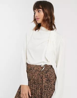 Warehouse blouse with tie neck in ivory | ASOS US