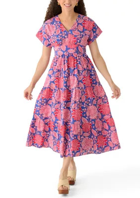 Petite Short Sleeve V-Neck Tiered Dress | Belk