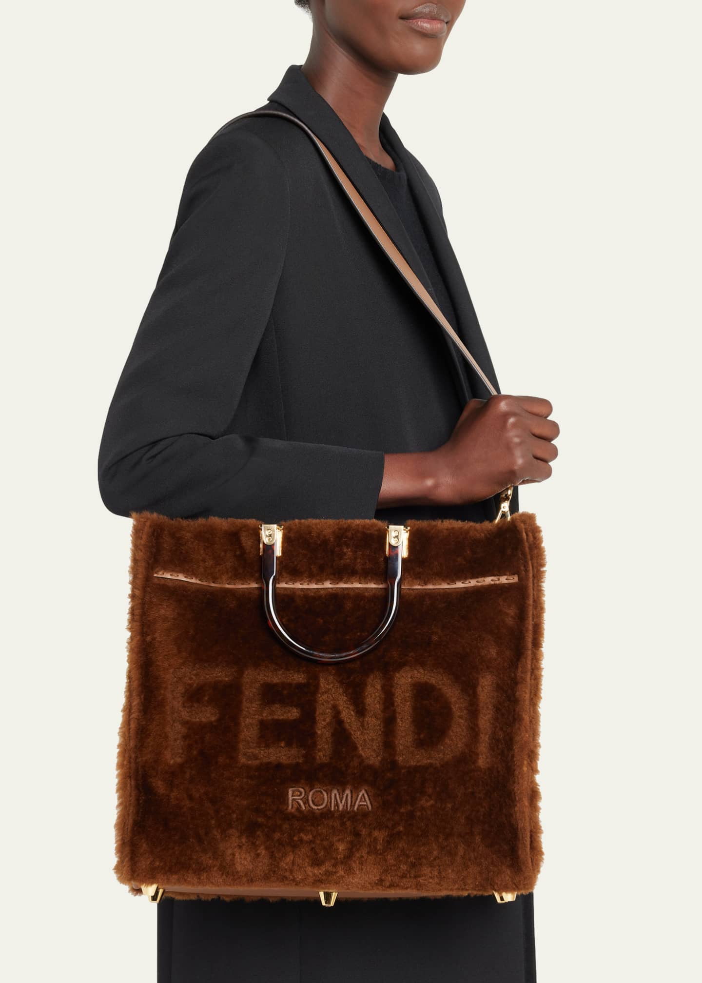 Fendi Sunshine Montone Medium Shearling Shopper Tote Bag - Bergdorf Goodman | Bergdorf Goodman