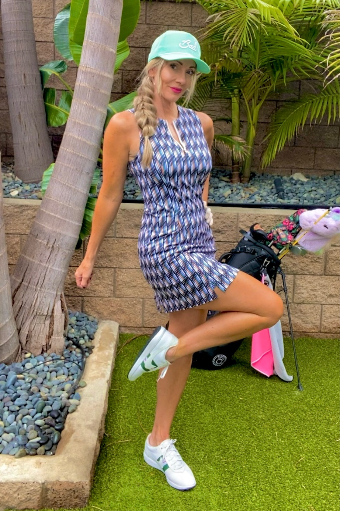 cute golf dress Women's Pink Plaid Pleated Sport Dress main image 1