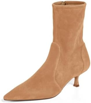 Coutgo Womens Low Kitten Heel Ankle Boots Pointed Toe Booties Side Zipper Fall Shoes | Amazon (US)