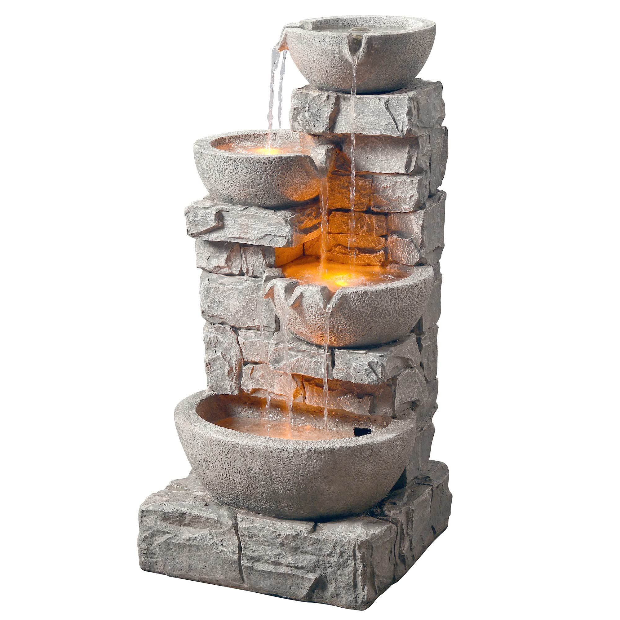 Teamson Home Water 4 Tiered Bowls Floor Stacked Stone Waterfall Fountain with LED Lights and Pump... | Amazon (US)